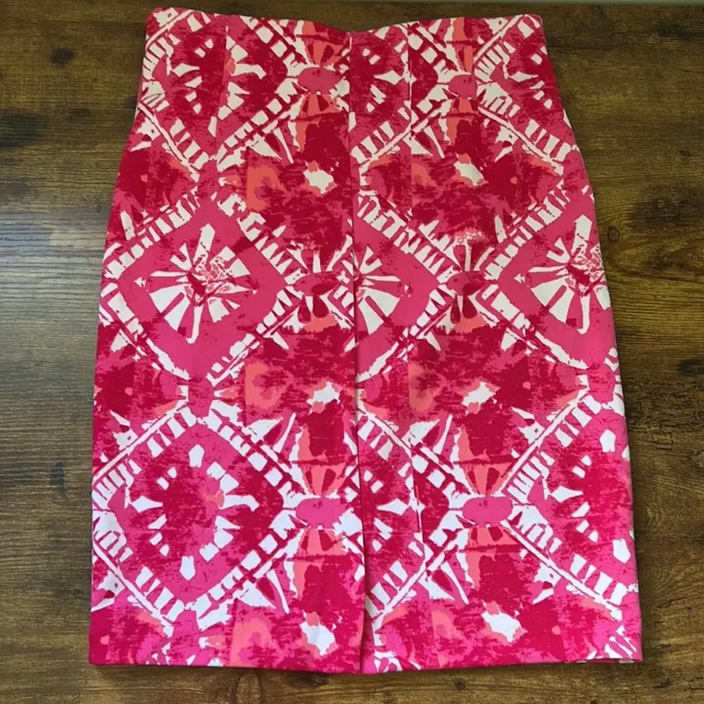 INC Pink & White Abstract Stretchy Pencil Skirt
